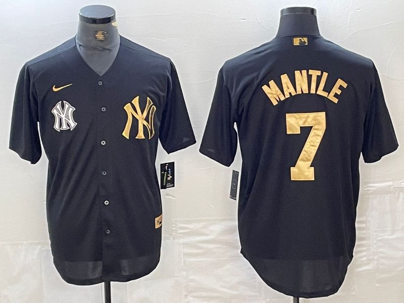 Men New York Yankees 7 Mantle Black gold 4 th generation Nike 2024 MLB Jersey style 2